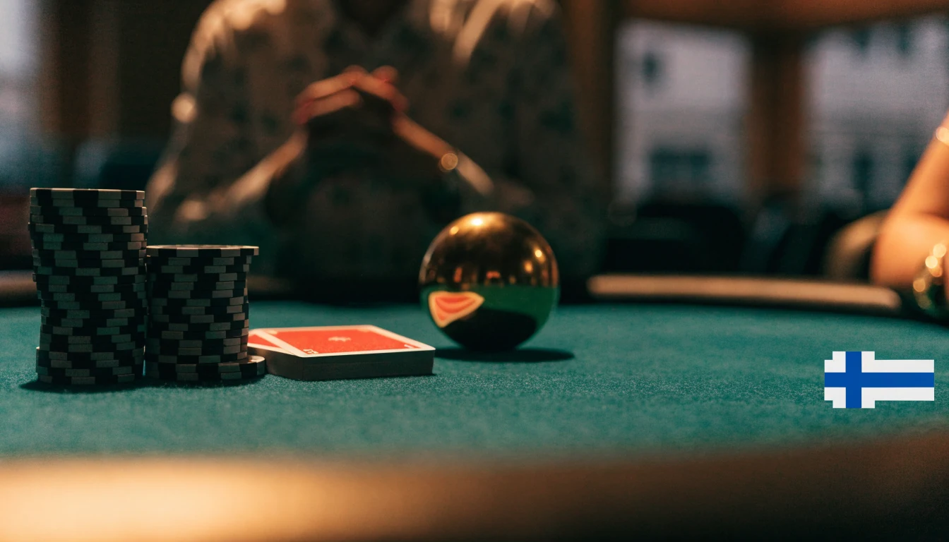 Tyylikäs blackjack-pöytä kasinotunnelmassa, pelimerkit ja kortit